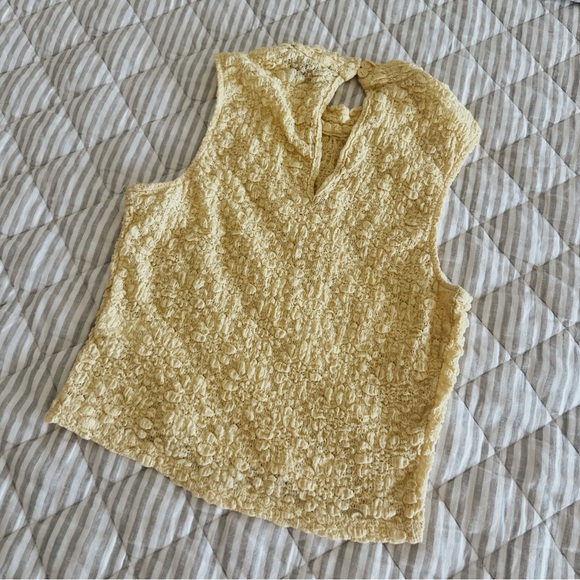 Lulu's Flawless Instinct Yellow Textured Lace Mock Neck Top - Picture 5 of 6